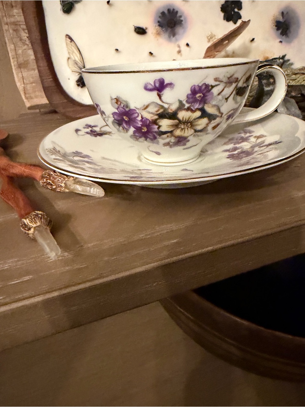 Vintage Meito China Teacup & Saucer Set Adele Pattern Japan Violets like new - Picture 4 of 7